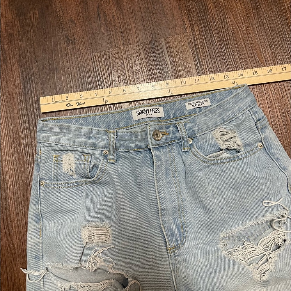 Skinny Fries Super High Rise Skater Fit Distressed Jeans - Picture 7 of 11